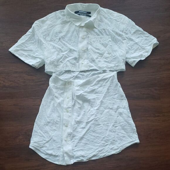 FLAWED Jacquemus White Quiet Luxury Chic Feminine Edgy Streetwear Shirt Dress 42 - Picture 1 of 10